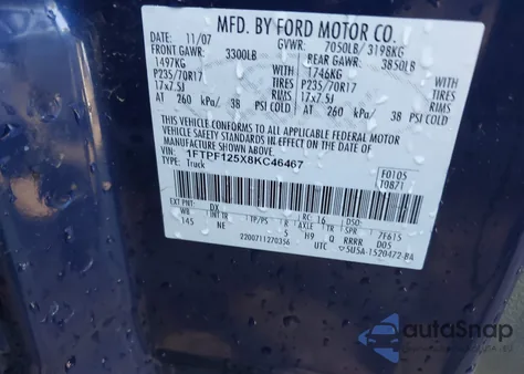 2008 Ford F-150 Fx2/Xl/Xlt from USA, damaged, VIN 1FTPF125X8KC46467